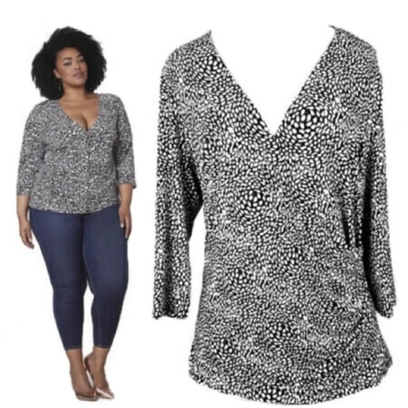 Leota Rouched Wrap Top in Swirling Leo XXL Plus 2X NWT New - Picture 2 of 9